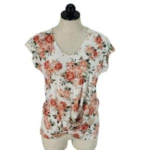 Bobbie Brooks White Floral Lace V Neck Top Shirt Size Small